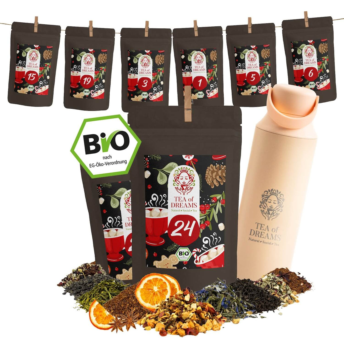 Tea of Dreams Tee Adventskalender mit Teeflasche Peach