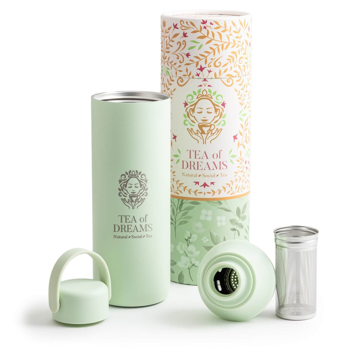Teeflasche mit intergriertem Sieb von Tea of Dreams Farbe Avocado