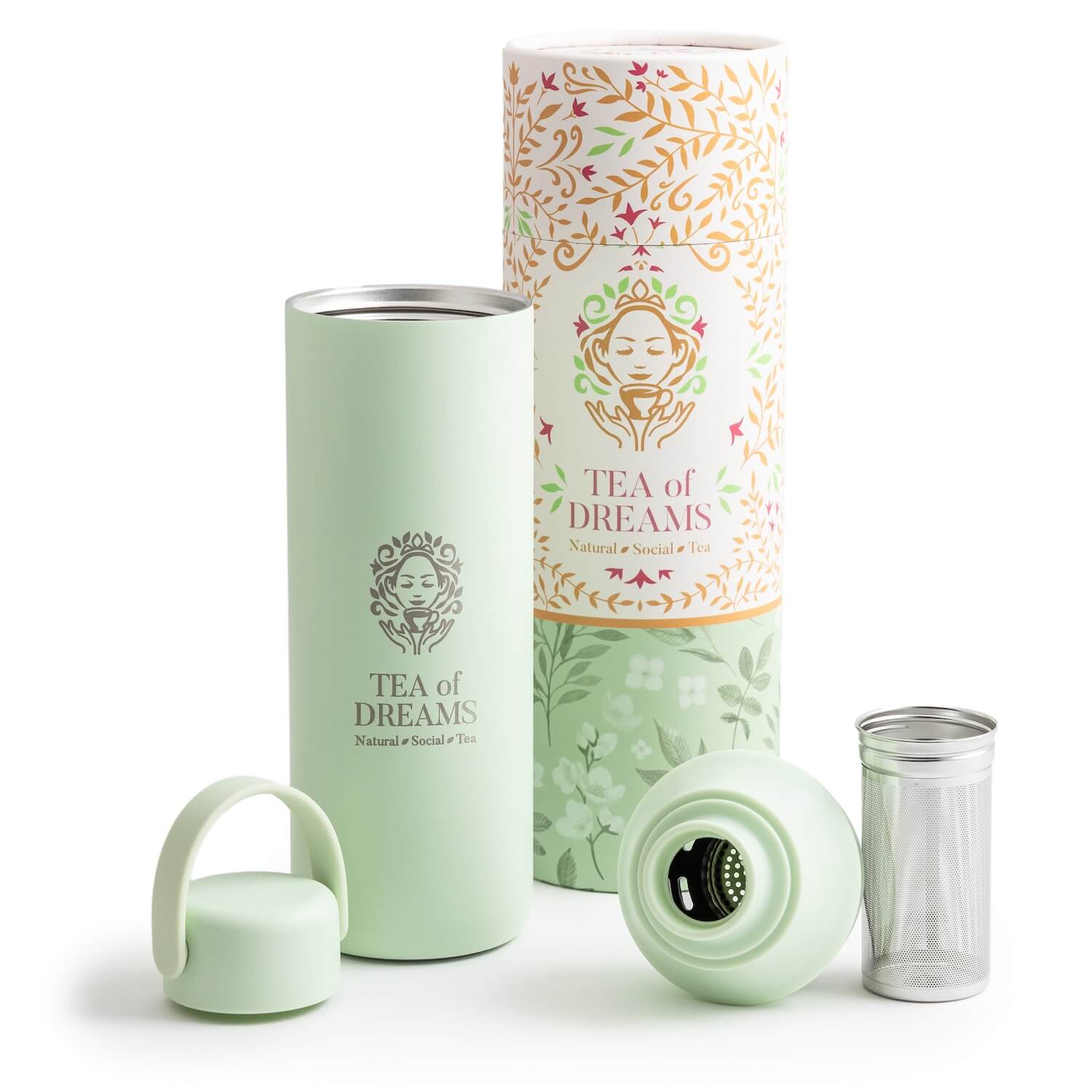 Teeflasche mit intergriertem Sieb von Tea of Dreams Farbe Avocado