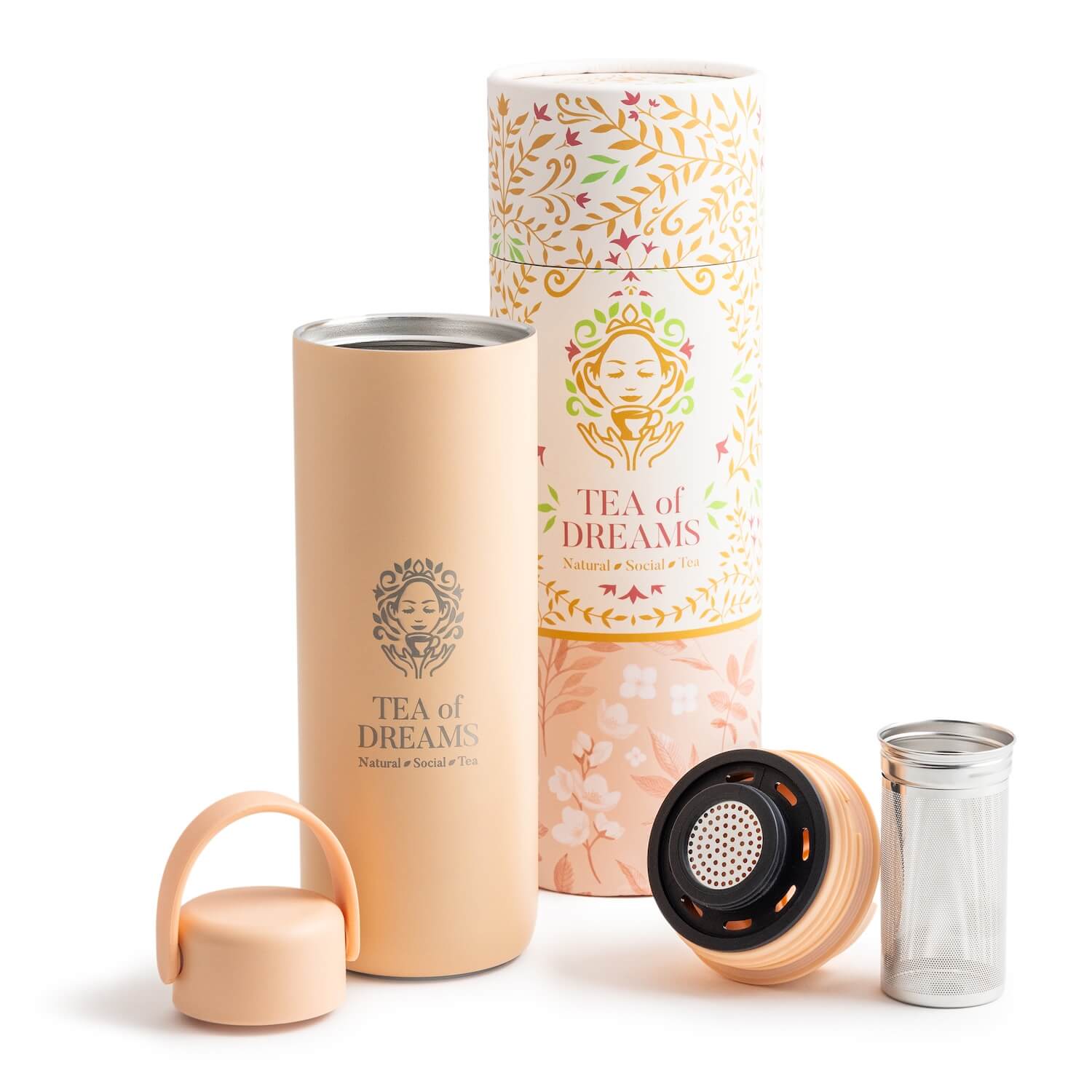 Teeflasche/Thermokanne mit intergriertem Sieb von Tea of Dreams Farbe Peach
