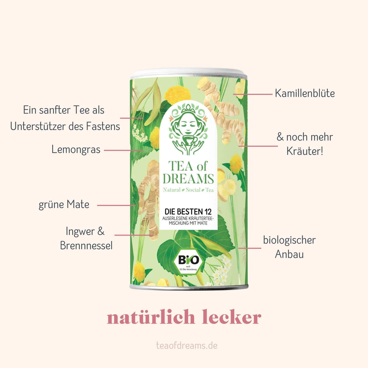 Bio Fastentee "die Besten 12" - naturbelassene Kräuterteemischung mit 12 Zutaten und Mate - Bio Fastentee "die Besten 12" - naturbelassene Kräuterteemischung mit 12 Zutaten und Mate