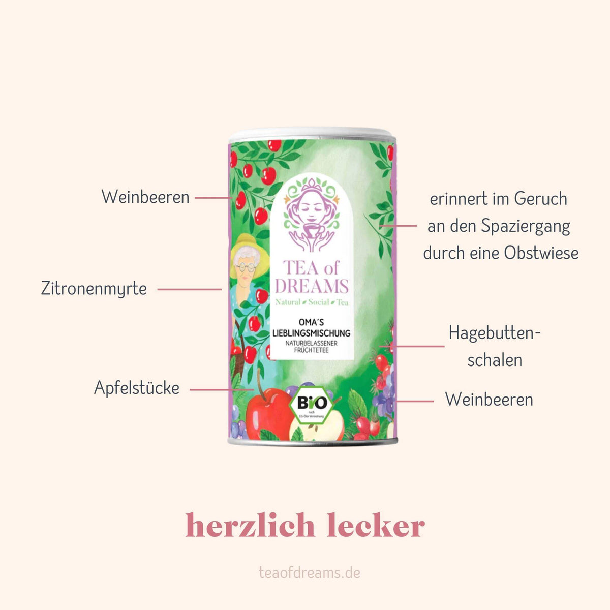Bio frisch - fruchtige, naturbelassene Früchteteemischung "Omas Lieblingsmischung" - Bio frisch - fruchtige, naturbelassene Früchteteemischung "Omas Lieblingsmischung" - Bio frisch - fruchtige, naturbelassene Früchteteemischung "Omas Lieblingsmischung"